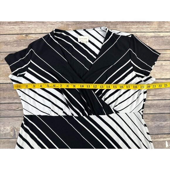 Chicos Maxi Dress Womens Size 2 Black White Striped Short Sleeve Stretch - Picture 12 of 13
